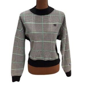 Champion Black and White Crew Neck Sweater with Plaid Design